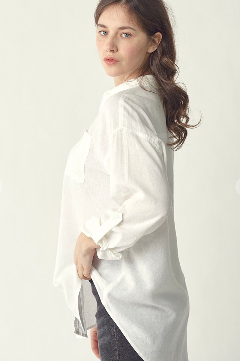 Oversized White Linen Button Down shirt