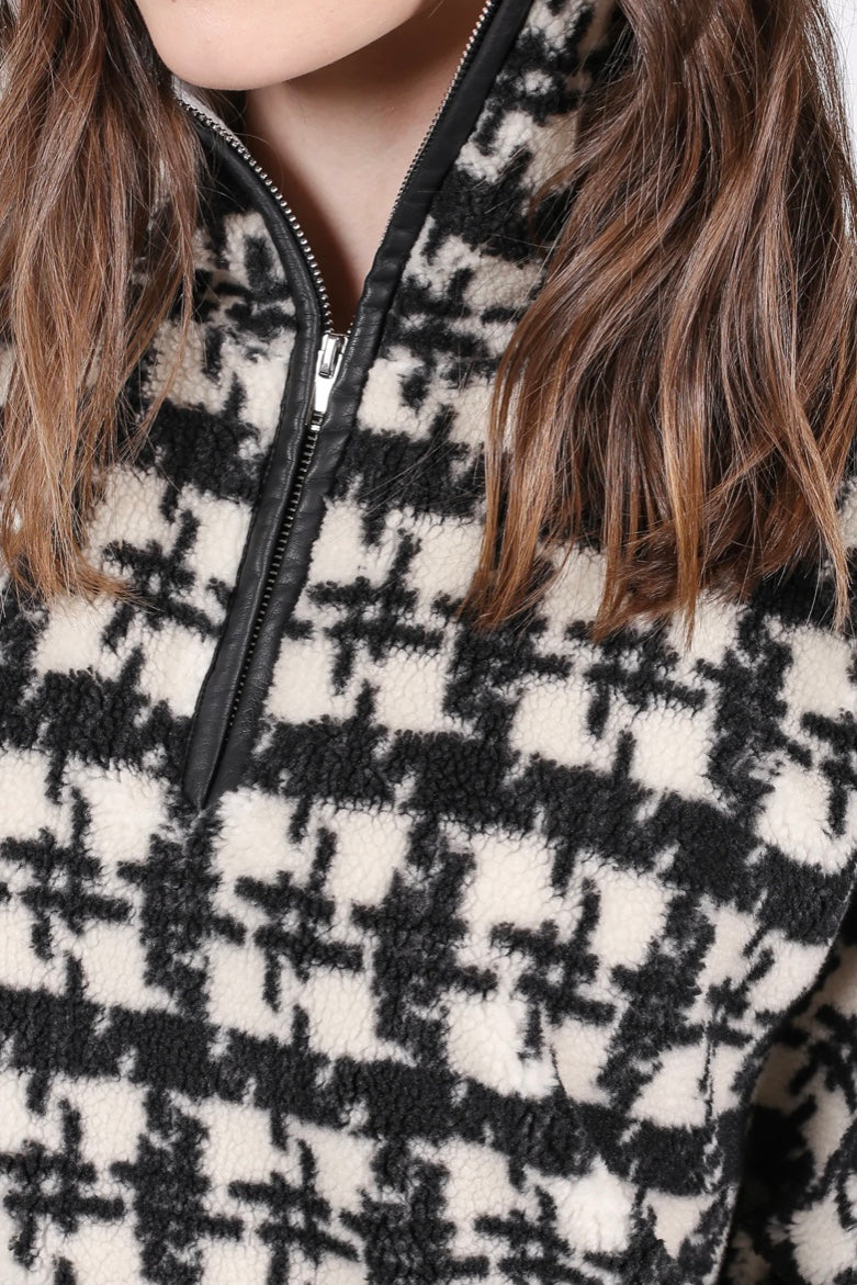 Brunette The Label Houndstooth Sherpa 1/4 Zip Pullover