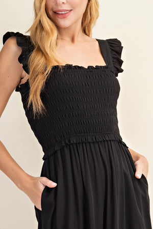 Black Smocked Jumpsuit - Size S and 3X