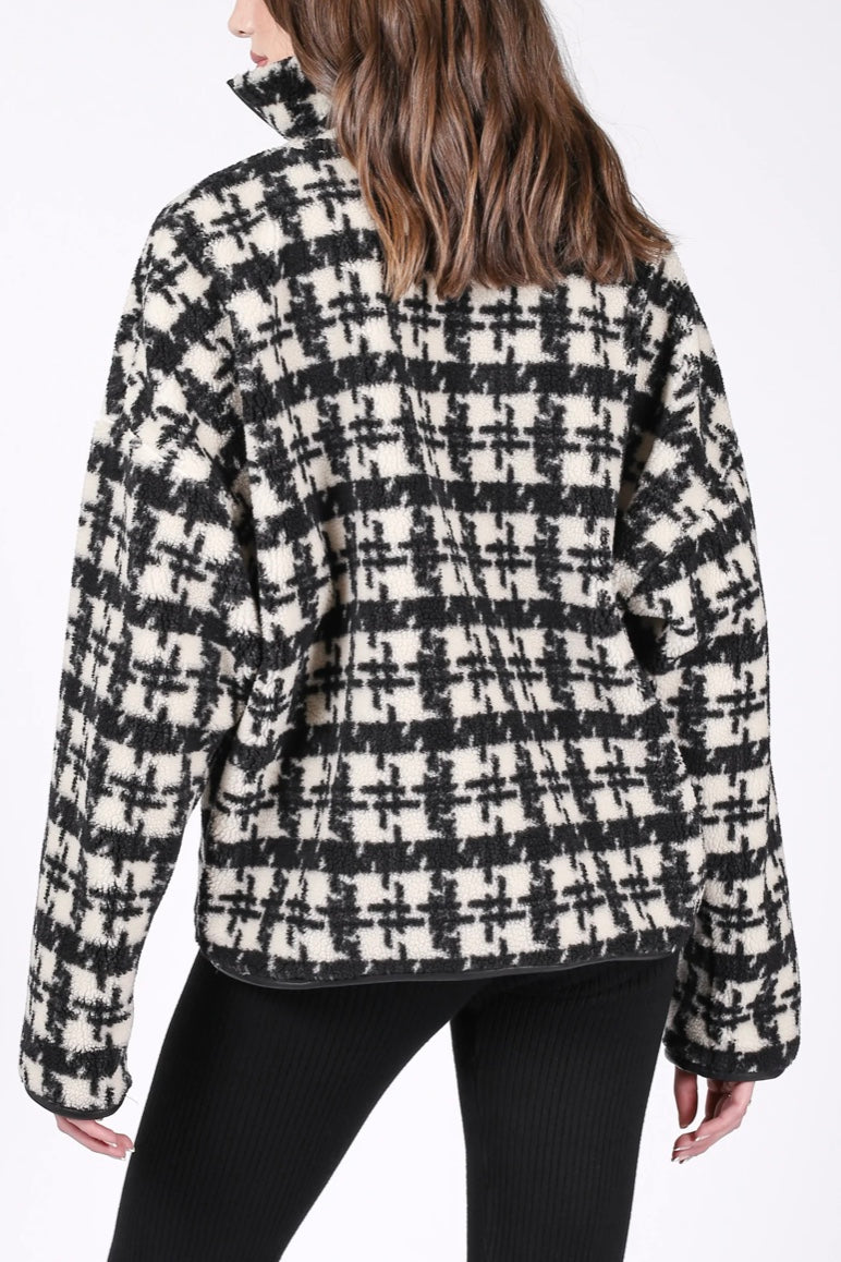 Brunette The Label Houndstooth Sherpa 1/4 Zip Pullover