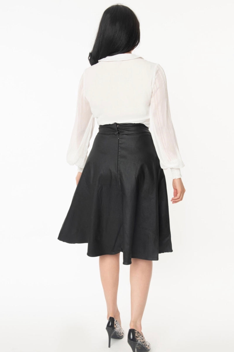 Vivian Black Vegan Leather Swing Skirt