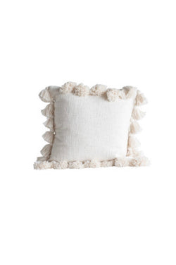 Woven Cotton Slub Lumbar Pillow with Tassels