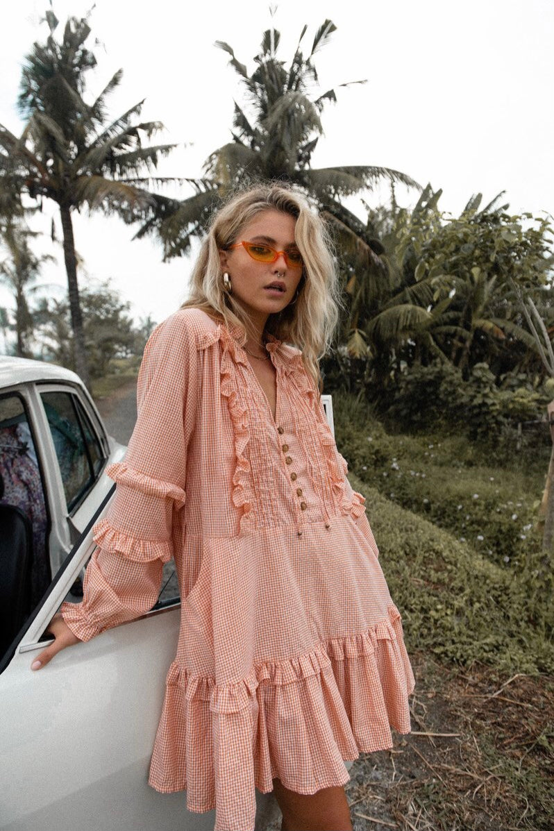 Venice Beach Gingham Smock Mini Dress in Peach - Size 4X and 5X Aqua Bay Swim Co Venice Beach Gingham Smock Mini Dress in Peach - Size 4X and 5X Aqua Bay Swim Co