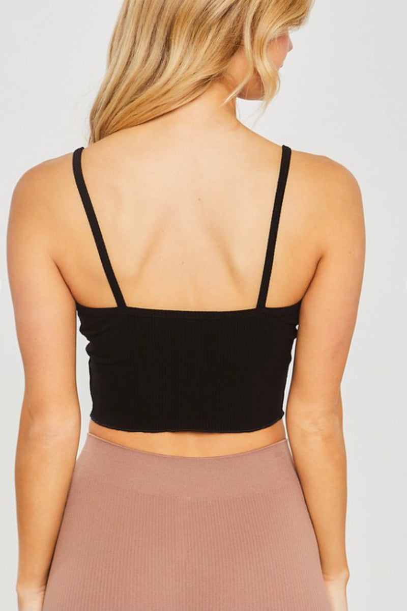 Ribbed Button Front Cropped Cami