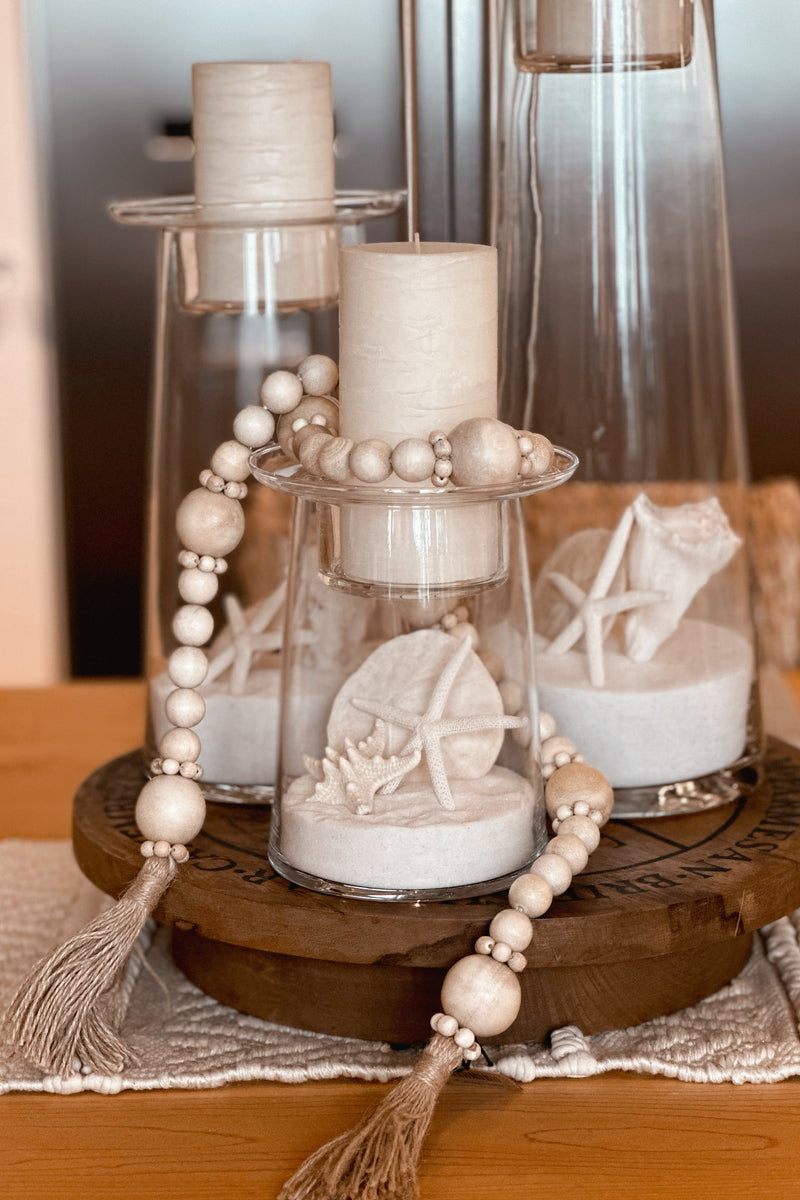 Wood Bead Garland with Jute Tassels