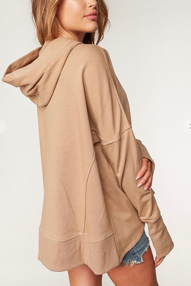 Camel Cotton Terry Hooded Pullover