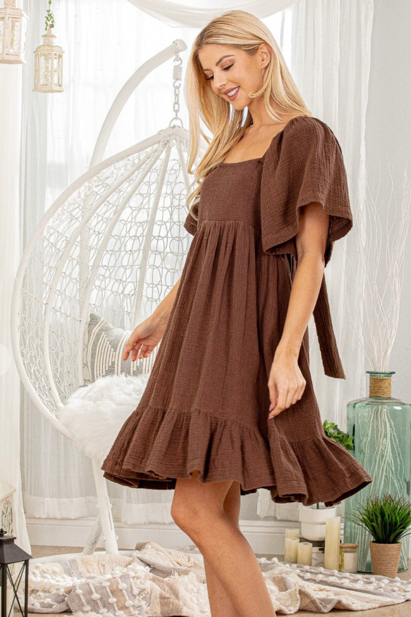 brown tiered dress