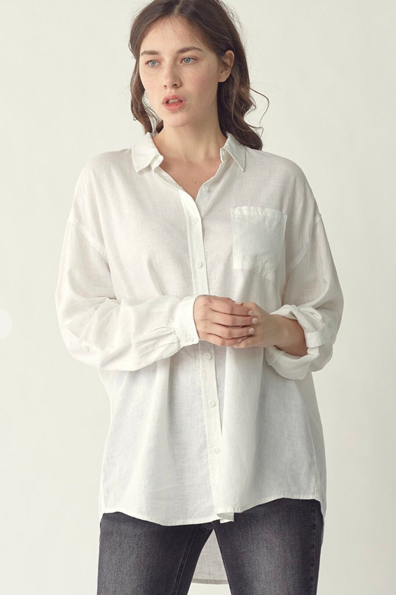 Oversized| white| linen| button| down| shirt|