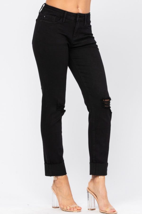 Jessie Black Distressed Cuffed Slim Fit Jeans - Last Pair Size 3