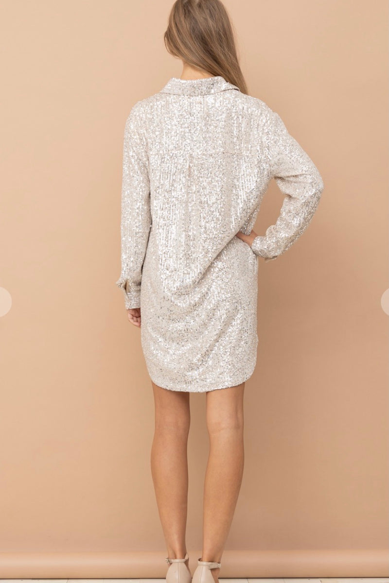 Longline Sequin Button Down Shirt