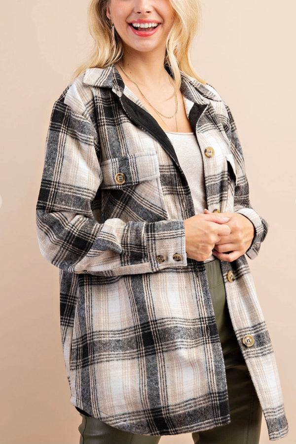 Black| Tan| Flannel| Plaid| Shirt| jacket| shacket|