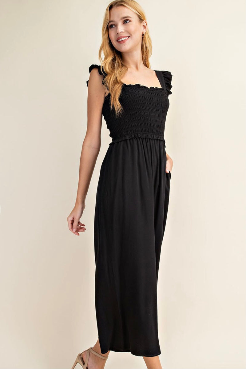 Black Smocked Jumpsuit - Size S and 3X