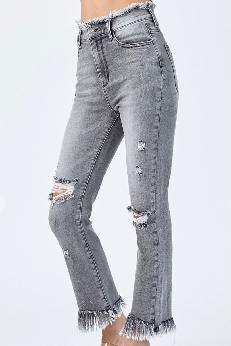 Frayed High Waist Grey Wash Jeans