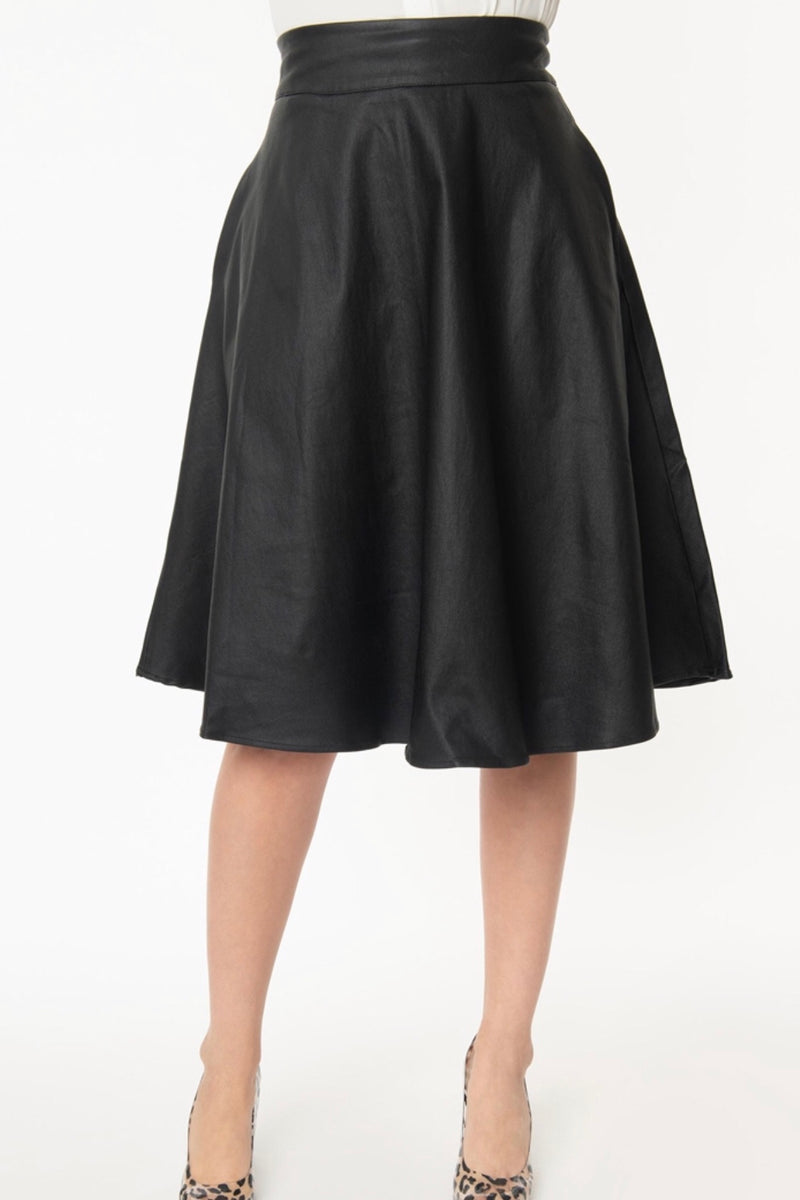 Vivian Black Vegan Leather Swing Skirt