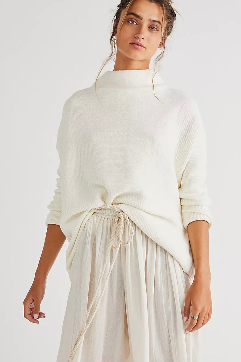 Free People Slouchy Ottoman Tunic Sweater in Optic White - Last One Size M