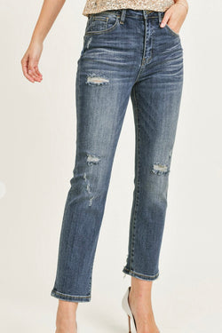 High Rise Vintage Dark Wash Straight Leg Jeans