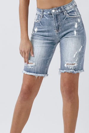 Midrise Distressed Bermuda Jean Shorts