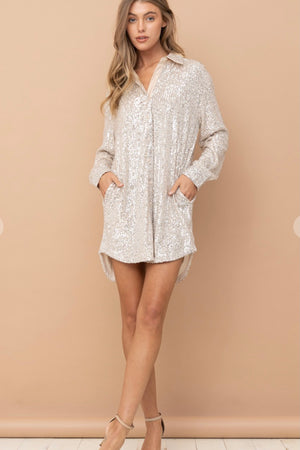 Longline Sequin Button down shirt | dress| shacket
