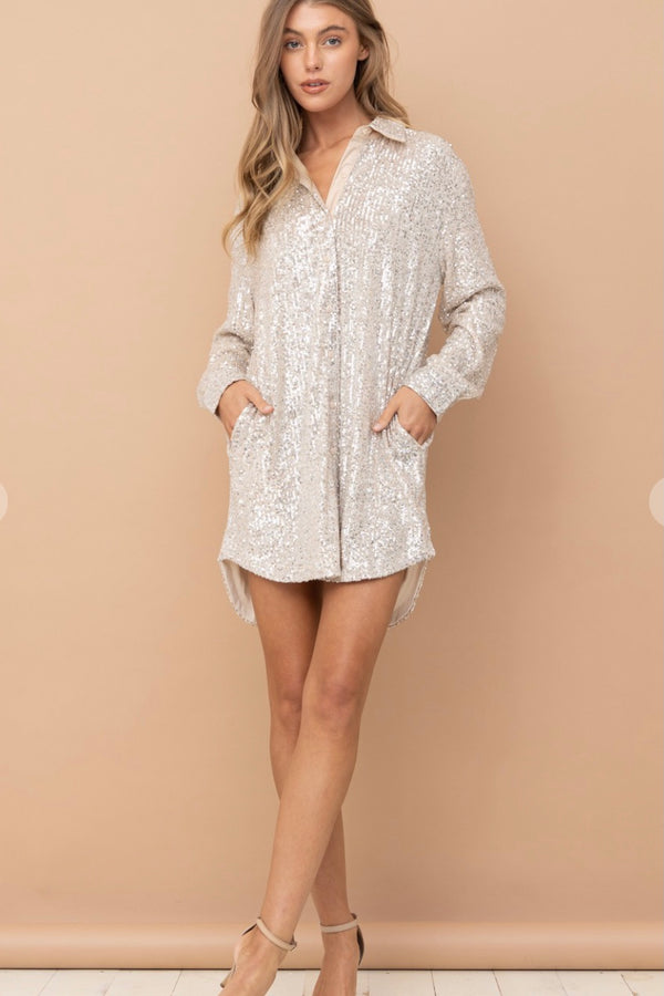 Longline Sequin Button down shirt | dress| shacket