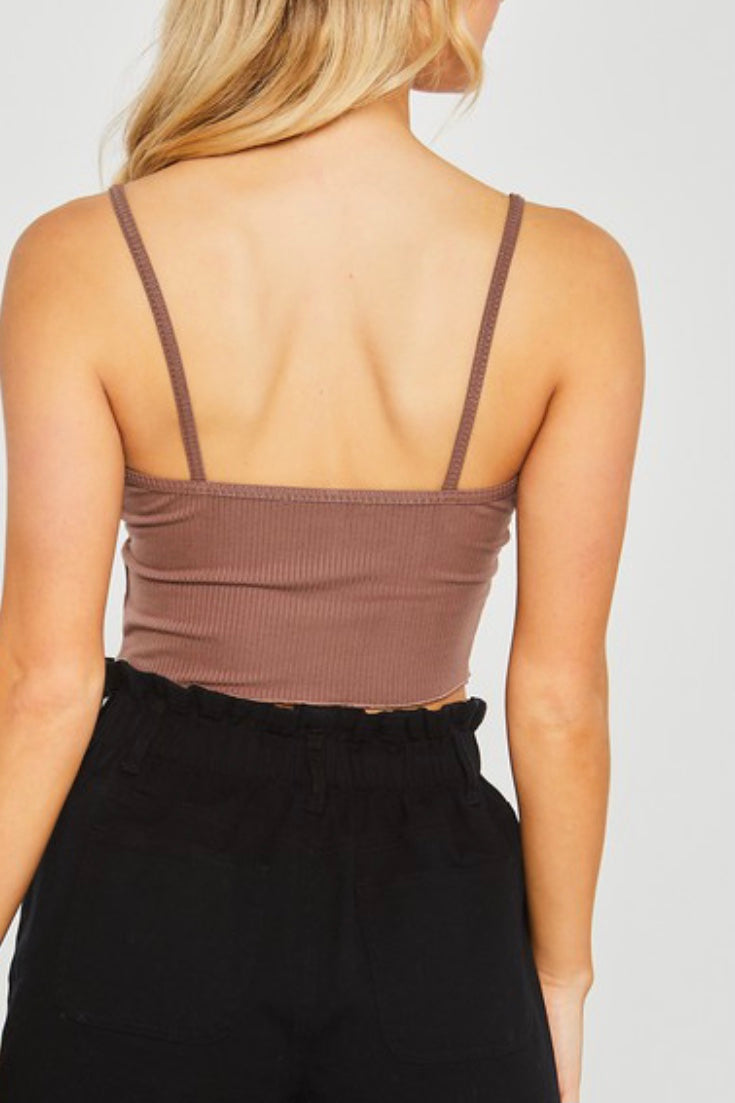 Ribbed Button Front Cropped Cami