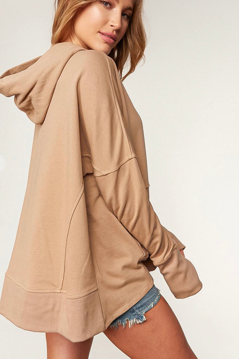 Camel Cotton Terry Hooded Pullover