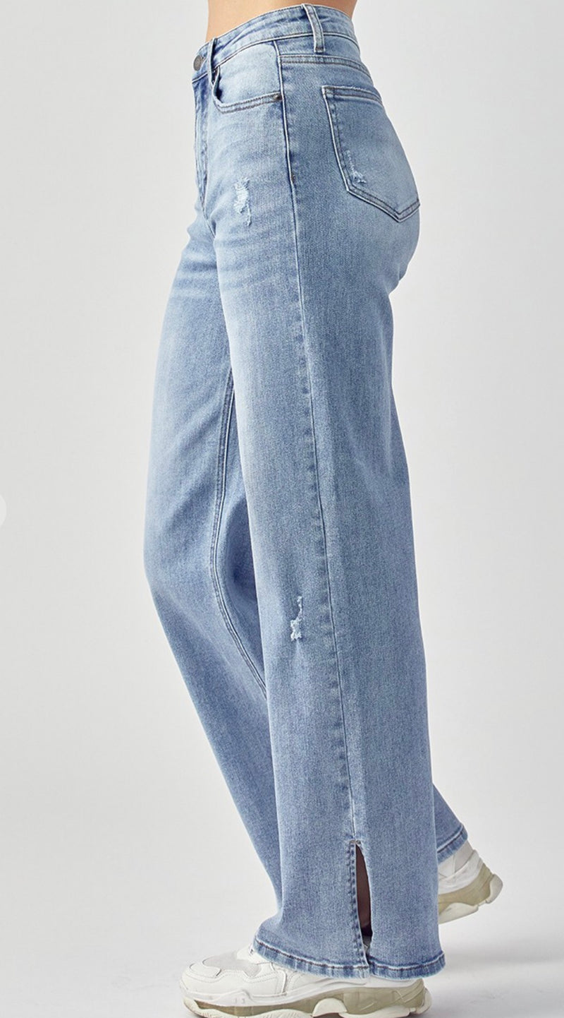 wide leg jeans with slit