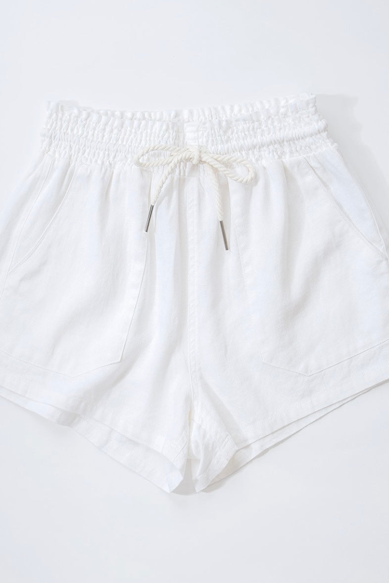 White| linen| drawstring| shorts|