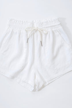 White| linen| drawstring| shorts|