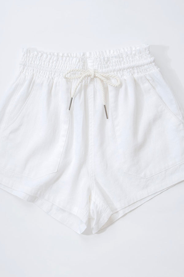 White| linen| drawstring| shorts|