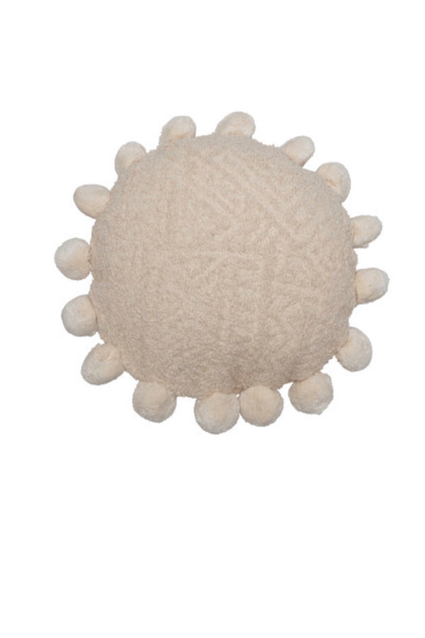 Round| cotton| pom pom| pillow| cream|