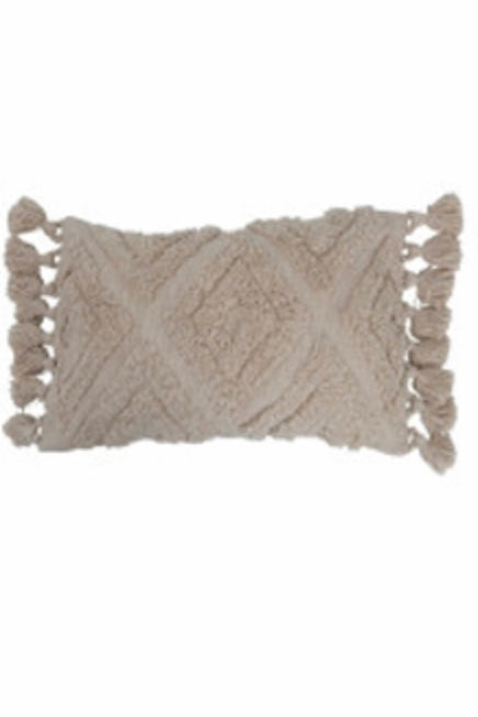 Woven Cotton Tufted Slub Lumbar Pillow with Tassels