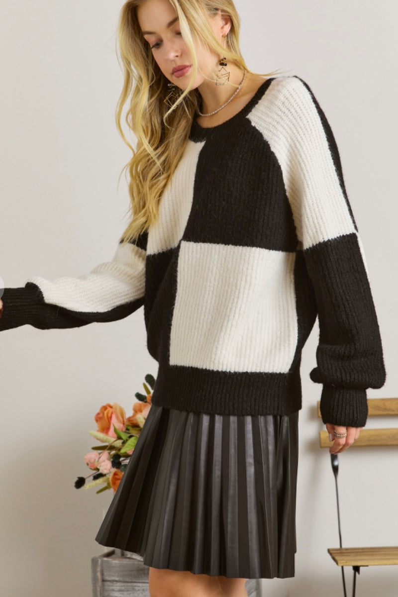 Black and White Color Block Sweater