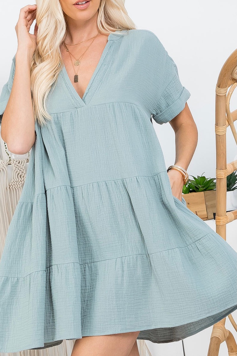 Cotton V-neck Babydoll dress