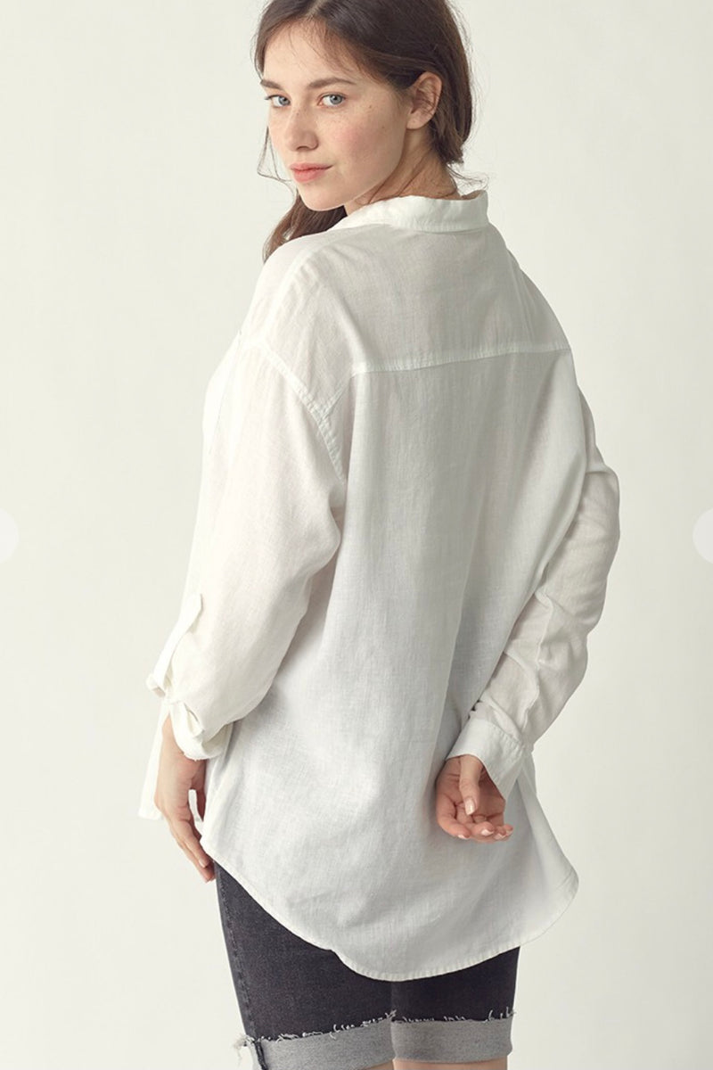 Oversized White Linen Button Down shirt