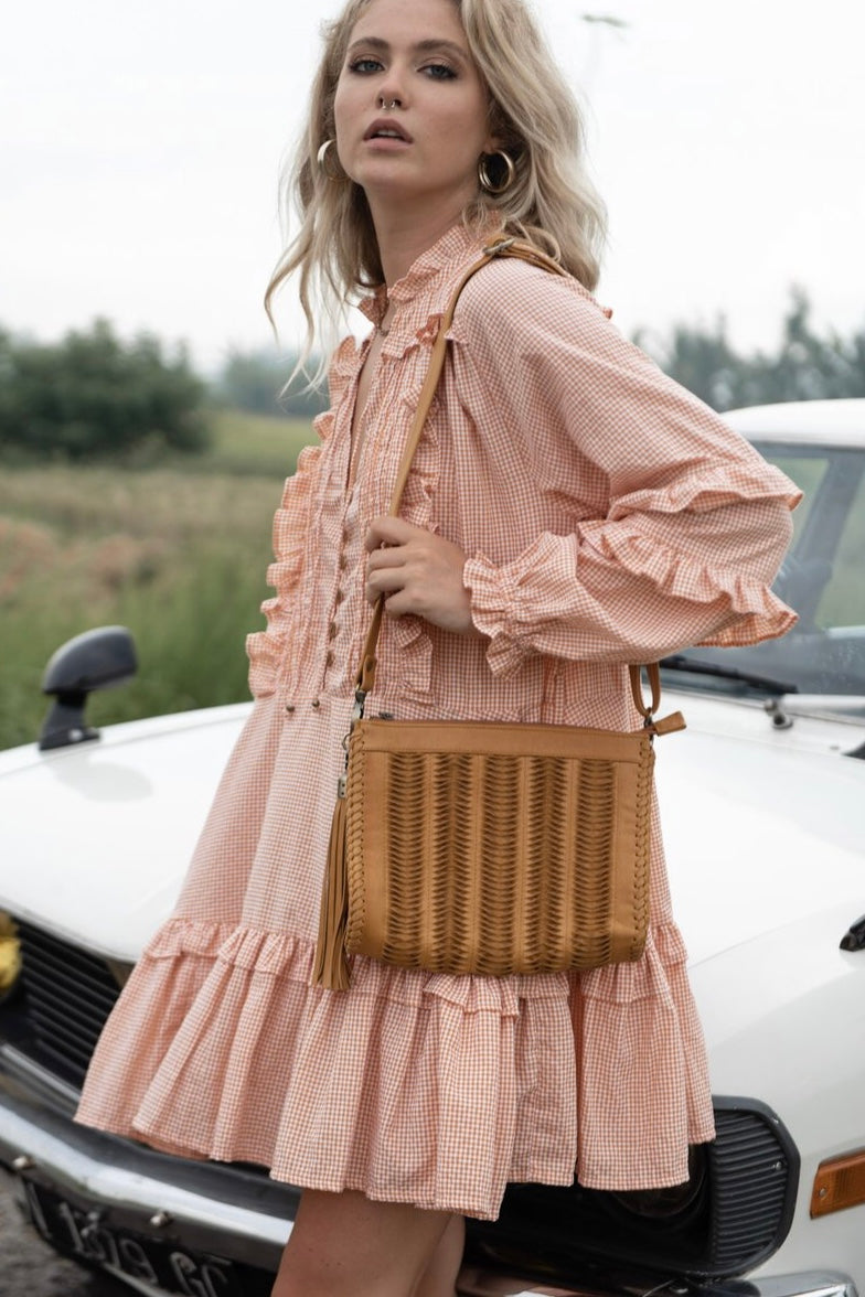 Venice Beach Gingham Smock Mini Dress in Peach - Size 4X and 5X