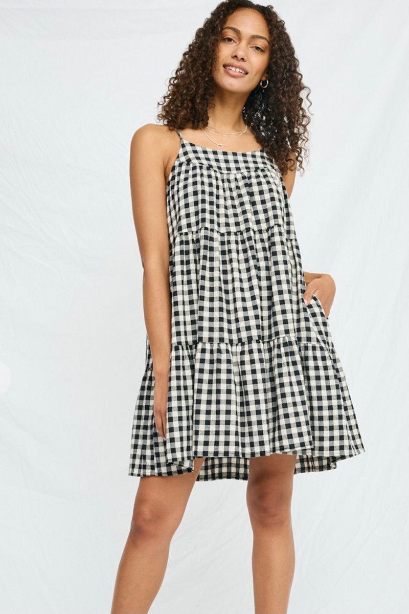 Sammie Black and cream gingham baby doll dress