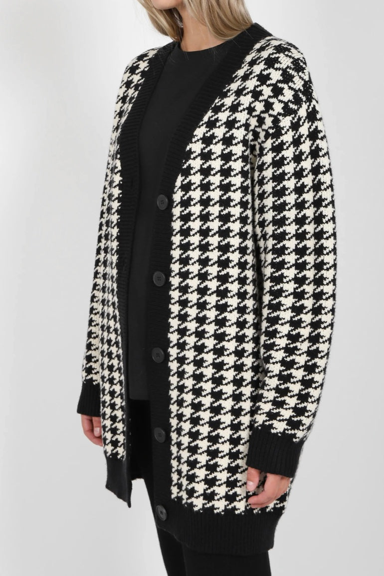 Brunette The Label Houndstooth Knit Cardigan - Last One Size M/L