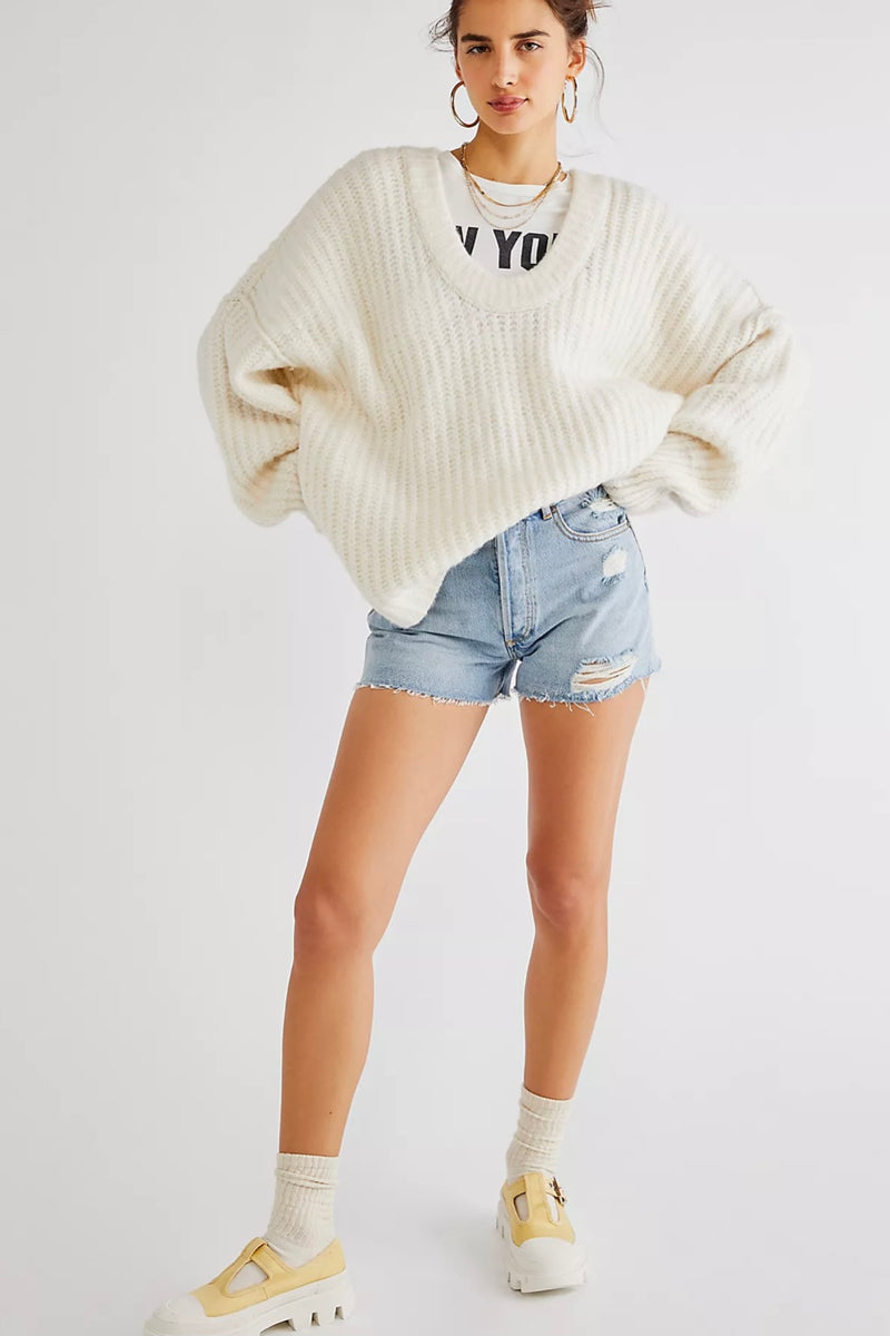 Free People Blue Bell V Neck Sweater
