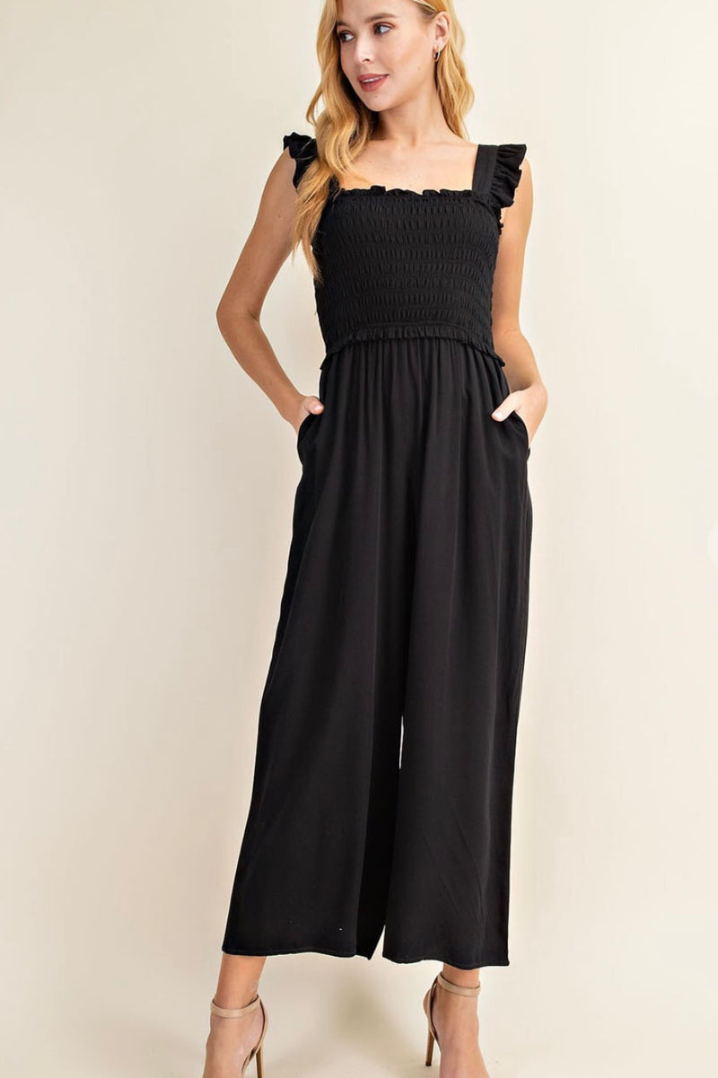 Black Smocked Jumpsuit - Size S and 3X