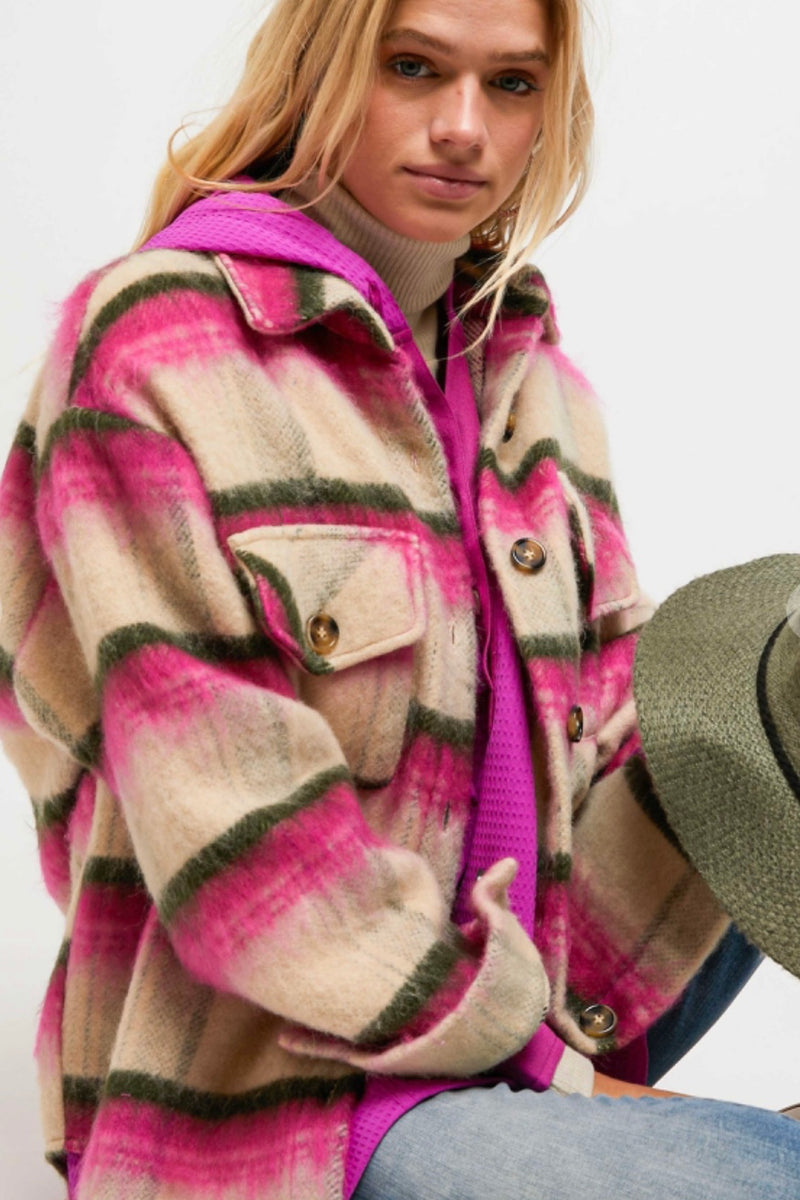 Pink and Tan Stripe Shacket