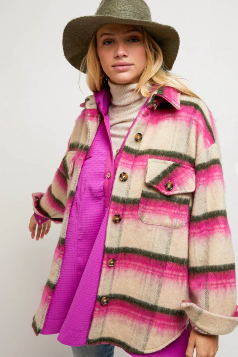 Pink and Tan Stripe Shacket