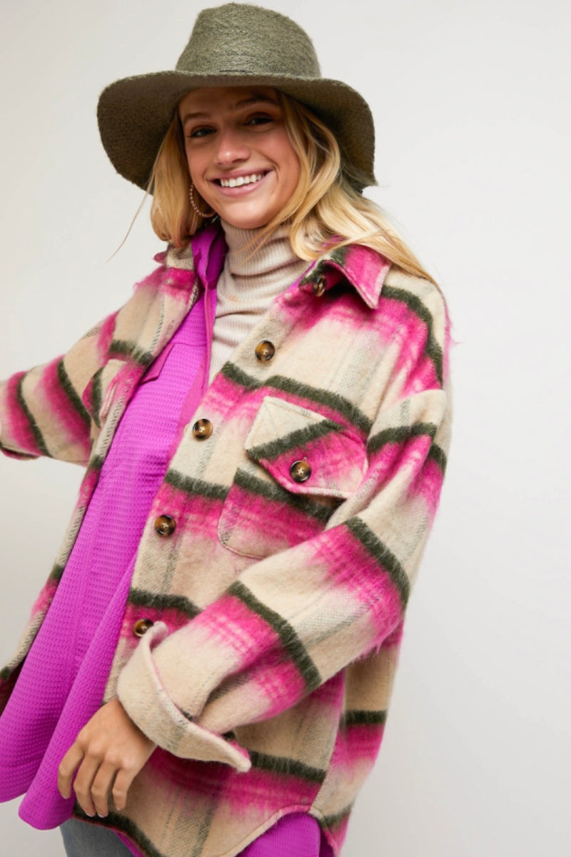 Pink and Tan Stripe Shacket