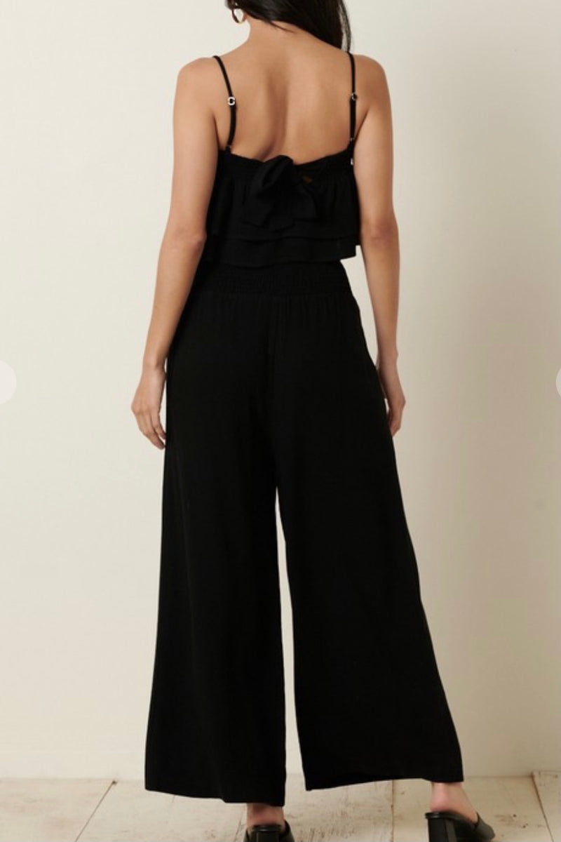 Linen Blend Wide Leg Resort Pant Set