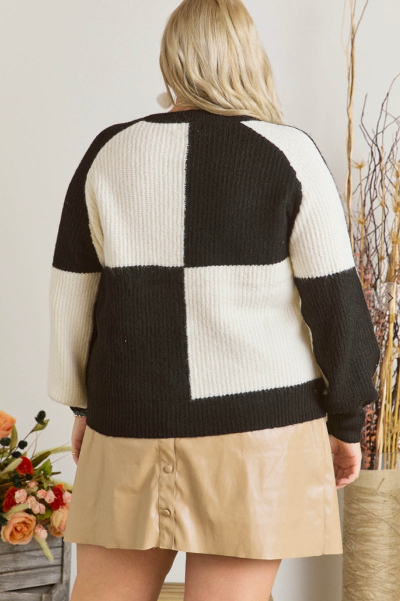 Black and white color block on sale sweater