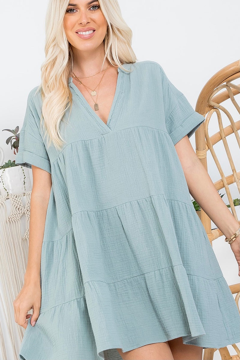 Cotton V-neck Babydoll dress