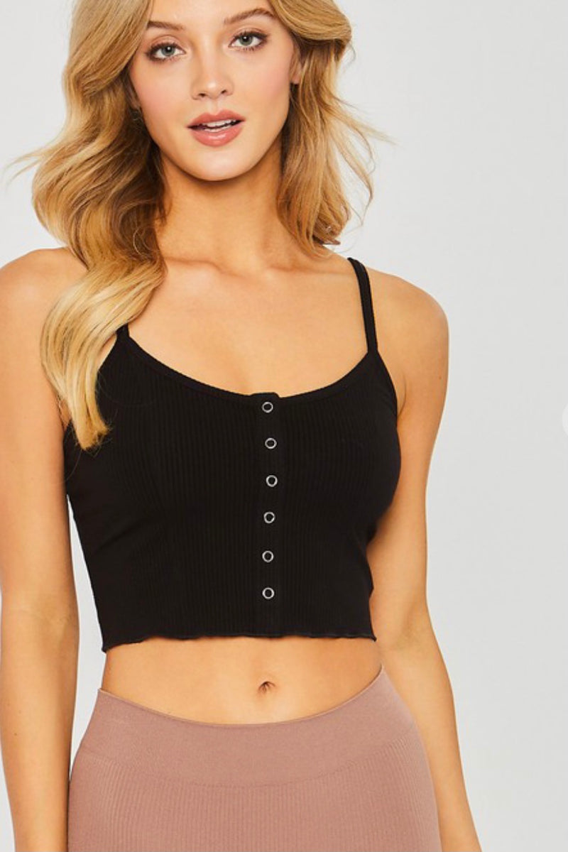 Ribbed Button Front Cropped Cami