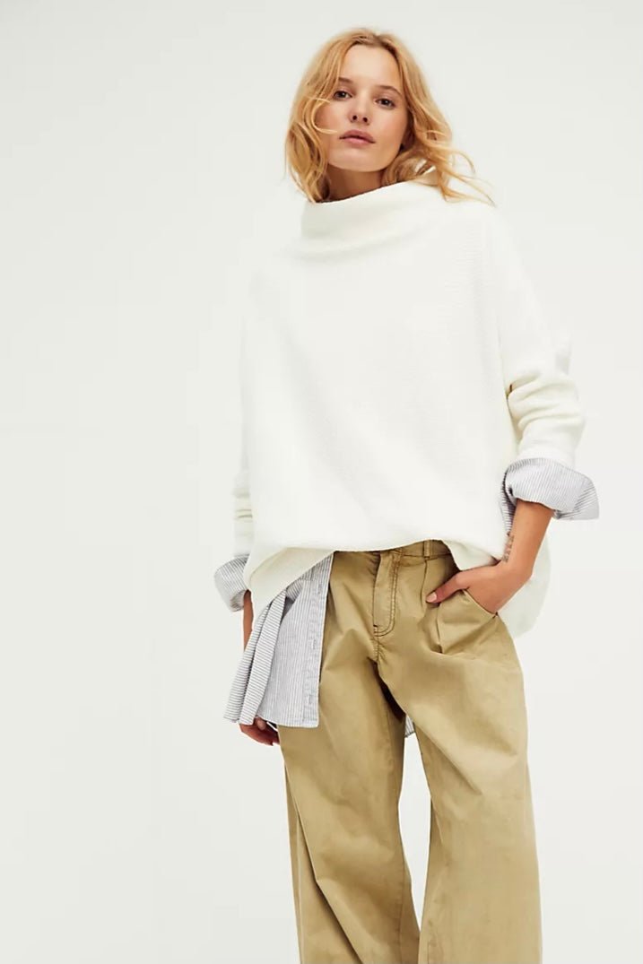 Free People Slouchy Ottoman Tunic Sweater in Optic White - Last One Size M