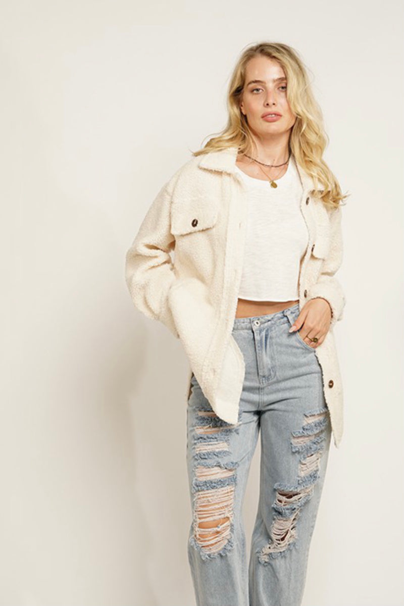 Fuzzy Textured Sherpa Shacket