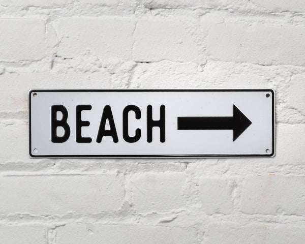 Beach w/ Arrow Aluminum Sign