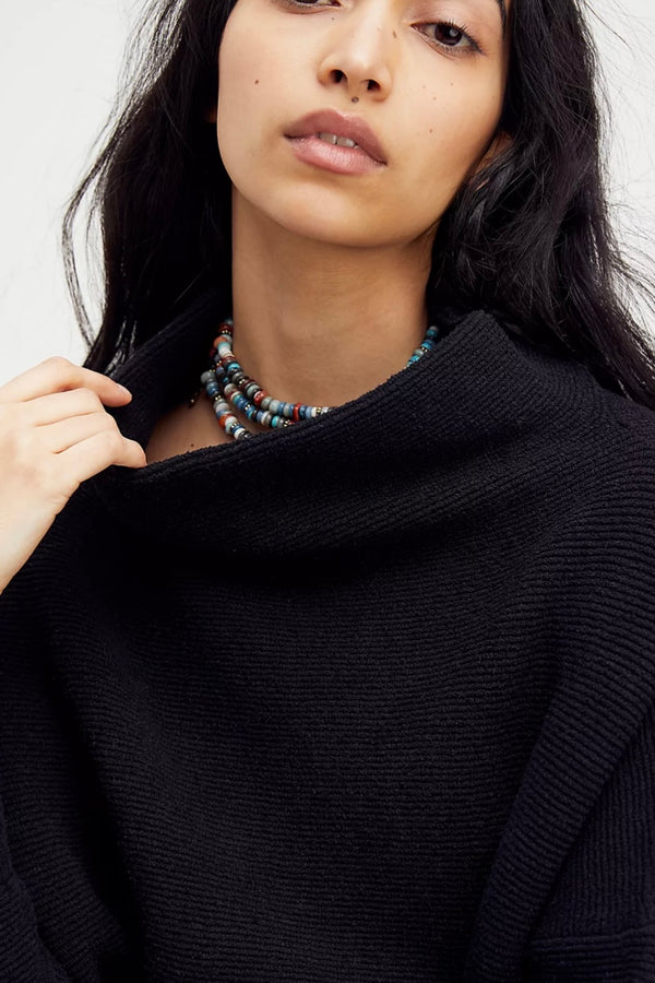 Free People Slouchy Ottoman Tunic Sweater in Black